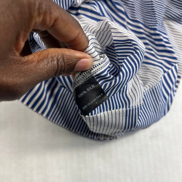 Lauren Gold Silk Blouse Striped Nautical Lightweight Top Short Sleeve Shirt S - Picture 8 of 10